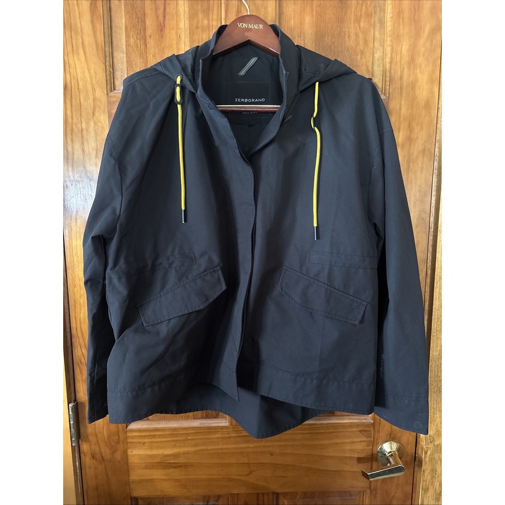 Cole Haan Zerogrand Hooded Windbreaker Jacket Womens Large Black Yellow T10211